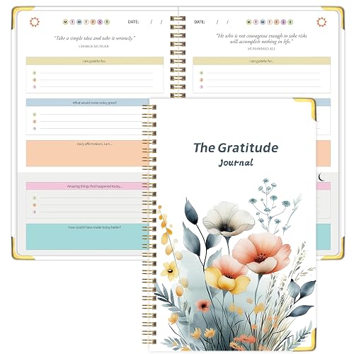 Gratitude Journal for Women, 5 Minute Daily Gratitude Practice, 5.9"x8.6" | Undated, Hardcover with Metal Corner, Prompts & Quotes, Spiral Bound, No-Bleed Paper, Affirmation, Reflection & Self Care