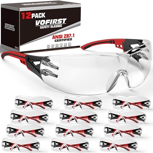 VOFirst Clear Safety Glasses Bulk for Men Women ANSI Z87.1 UV Protection | Wraparound Coverage, Lightweight Non-Slip, Eye Protection with Scratch & Impact Resistant Lenses for construction Woodworking