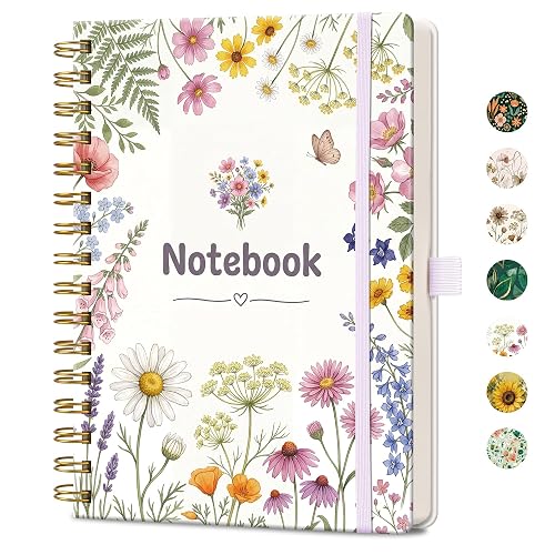 AHGXG Spiral Journal Notebook, 160 Lined Pages, A5 Size (5.7'' x 8.3'') | for Women, Journaling, Writing, Work & Office, Hardcover, 100 GSM Thick Paper (Wildflower Botanical)