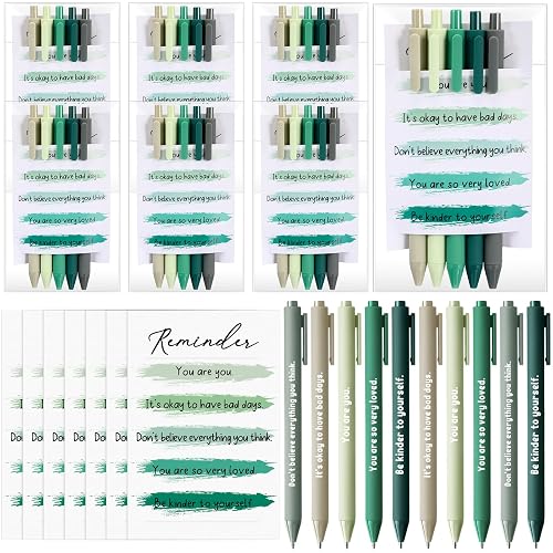 MotiMind 30 Pcs Suicide Prevention Awareness Pen Mental Health Awareness Pen Positive Inspirational Emotional Support Affirmation Therapist Gifts with 6 Motivational Card for Office Charity(Green)