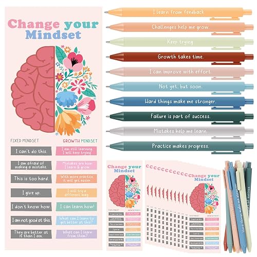 Fullhawl 30 Set Mental Health Awareness Gifts Growth Mindset Pens Bookmarks | World Mental Health Day Appreciation Gift, Encouraging Affirmation Quote Gift, for Coworkers Teacher Student Rewards Supplies