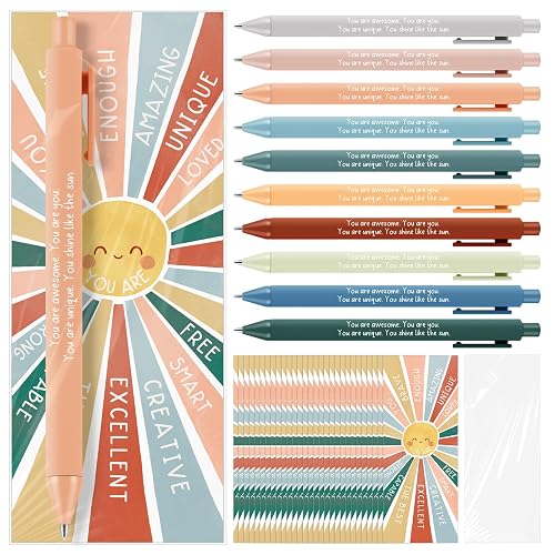 Fullhawl 60 Set Inspirational Boho Sun Ballpoint Pens with Bookmarks | Back to School Gifts for Student, Sunshine Encouraging Positive Affirmation Gift Set from Teacher Classroom Rewards Supplies