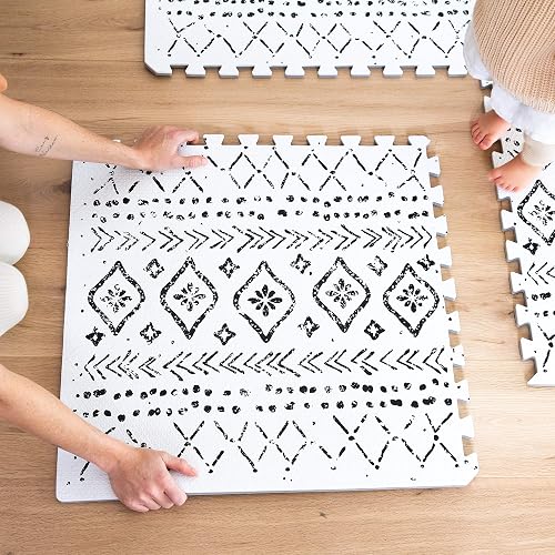 Lillefolk Baby Play Mat for Floor – 6x6ft Boho | Soft Non Toxic Premium EVA Foam Tiles for Tummy Time, Crawling & Playroom – Waterproof Interlocking Floor Mat for Babies & Toddlers (9 Tiles)