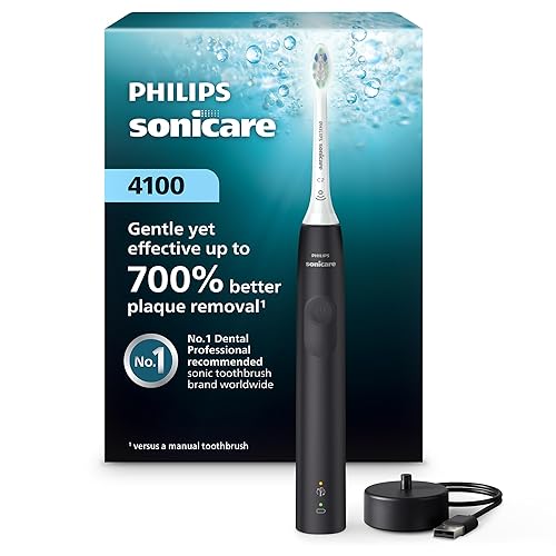 Philips Sonicare 4100 Rechargeable Electric Toothbrush, 1 Brush Head, Black | 700% More Plaque Removal¹, Pressure Sensor, 2 Brush Settings, 2-Minute Guided Timer, 14-Day Battery, HX3681/24