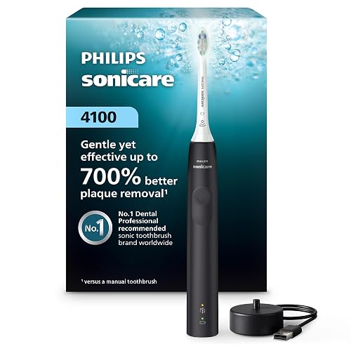 Philips Sonicare 4100 Rechargeable Electric Toothbrush, 1 Brush Head, Black | 700% More Plaque Removal¹, Pressure Sensor, 2 Brush Settings, 2-Minute Guided Timer, 14-Day Battery, HX3681/24