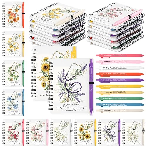 Honoson 20 Set Nurse Gifts Bulk Inspiration Notebook and Positive Pen | Floral Stethoscope Nurse Christmas Appreciation Gifts for Women NP CNA RN Medical Assistants Coworker