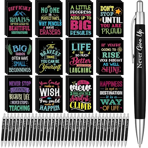 Yeaqee 72 Pcs Motivational Pen Notepad Gifts Bulk Set, Inspirational | Inspirational Quote Ballpoint Pen Small Notebook Mini Journal Bulk, Idea for Teacher Coworker Gifts, Office School