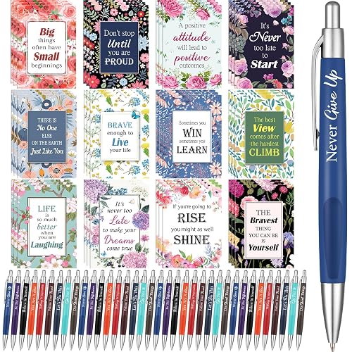 Yeaqee 72 Pcs Motivational Pen Notepad Gifts Bulk Set, Inspiring | Inspirational Quote Ballpoint Pen Small Notebook Mini Journal Bulk, Idea for Teacher Coworker Gifts, Office School