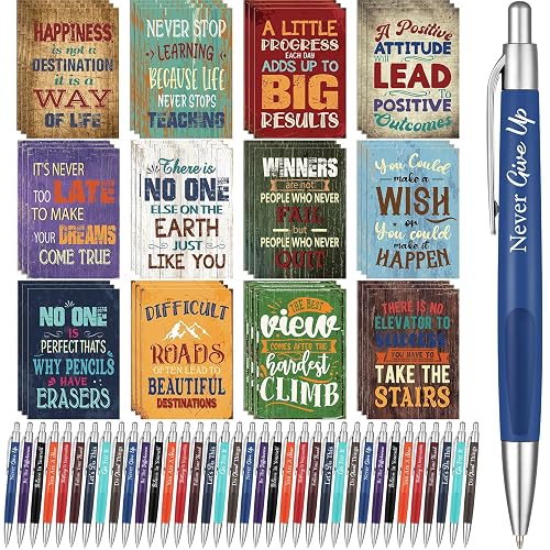 Yeaqee 72 Pcs Motivational Pen Notepad Gifts Bulk Set, Motivational | Inspirational Quote Ballpoint Pen Small Notebook Mini Journal Bulk, Idea for Teacher Coworker Gifts, Office School