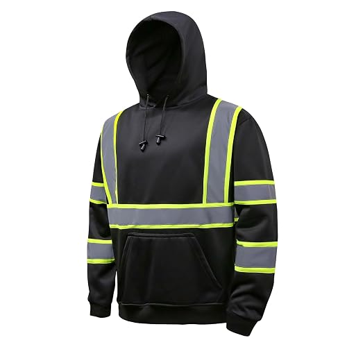 fortresswear High Visibility Hoodie for Men Class 3 Hi Vis Safety Hoodies Reflective Construction Sweatshirt with Pockets