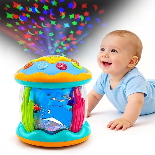 Tsomtto Toddler Toys Ocean Projector Rotating Musical Learning Toys | Light Up Tummy Time Toys for Toddlers Aquarium Crawling Walking Toys Must Have Boy Girl Christmas Birthday Shower Gifts