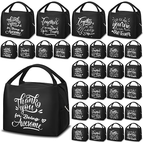 SilTriangle 24 Pcs Employee Appreciation Gifts, Black Insulated Lunch Bag | Leakproof Reusable Tote for Staff Team, Bulk Appreciation Gifts for Coworkers Men Women, Office Workplace Lunch Cooler