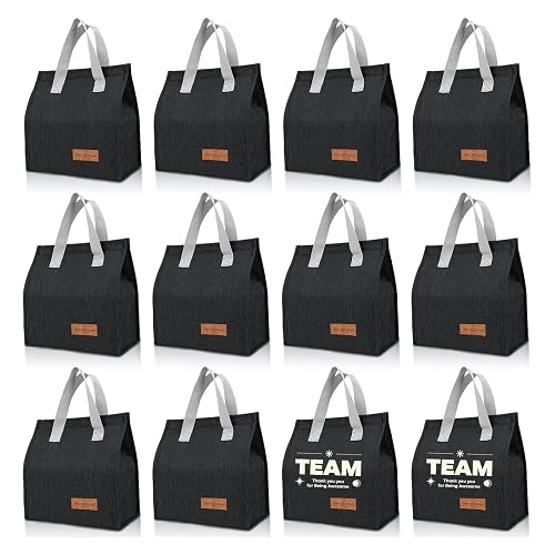 VZZNN 12 Pack Lunch Bags Bulk,Insulated Reusable Lunch Bags with Aluminum for Women Men,Leakproof Tote Large Lunch Box for Office,Work,Beach or Travel,Black