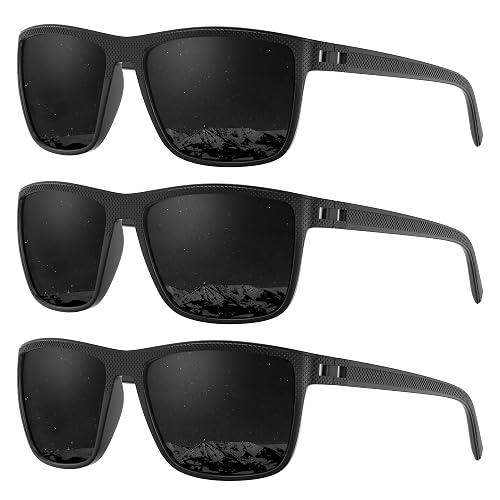 Fanshen Square Polarized Sunglasses for Men, 3 Pack Lightweight UV Protection Sun Glasses for Driving Fishing Golf