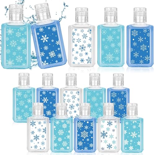Piuaeue 50 Pcs Winter Snowflake Mini Hand Sanitizer Bulk | 1fl oz Winter Hoilday Christmas Mini Hand Sanitizer Gifts Bulk for Xmas Winter Party Supplies