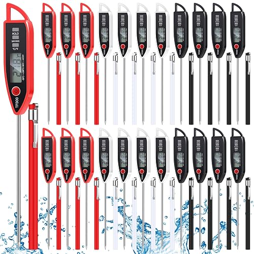Copkim 24 Set Digital Food Thermometer Long Probe Instant, Black,White,Red | Waterproof for Water Liquid Candle, Instant Temperature Read for Kitchen BBQ Grill Candy Meat, Foldable Probe Thermometer