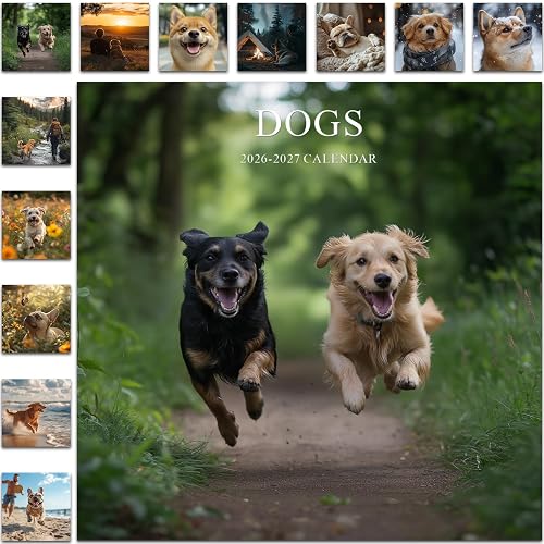 Gannyfer Calendar 2026-2027, July 2026 to December 2027,12" x 24" Opened, 18 Months Cute Dog Wall Calendar 2026-2027, Perfect as Gifts for Friends, Family (3 Stickers Included)