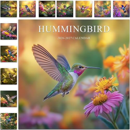 Gannyfer Wall Calendar 2026-2027, July 2026 to December 2027, 12" x 24" Opened, 18 Months Cute Hummingbird Calendar 2026, Perfect as Gifts for Friends, Family (3 Stickers Included)