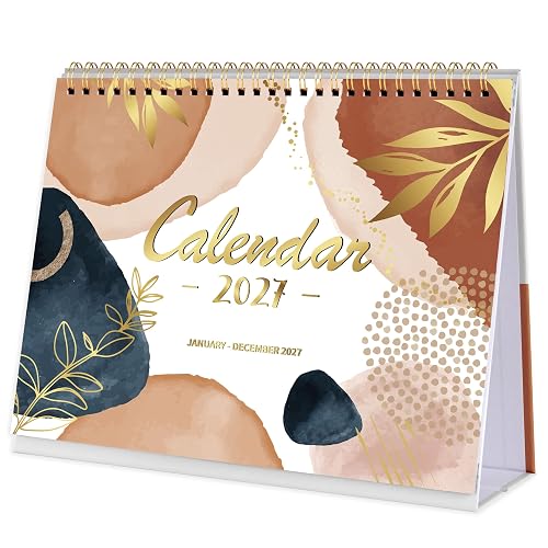 2027 Desk Calendar - 2027 Desktop Calendar from Jan 2027 - Dec 2027 | 10" x 8.3", Memo Pages, Stand up Desk Calendar with Strong Twin-Wire Binding, Blank Blocks, Premium Paper