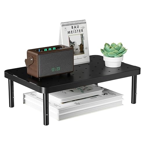 WALI Desk Organizer, 1 Tier Computer Monitor Stand for Desk, Desk Monitor Riser 3 Height Adjustable, Laptop Stand Underneath Storage for Office, Home, School Supplies, 1 Pack, Black
