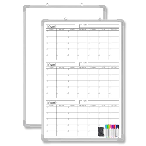 Lincia 3 Month 36" x 24" Vertical Whiteboard Calendar Dry Erase for Wall | Magnetic Planner for Fridge, Undated Planning, Aluminum Frame, Markers Included, for Home Office Projects