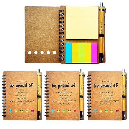4 Set Spiral Notebook with Pen,60 Sheets,Office/School Supplies,5.7 x 4.1 in,Bulk Inspirational Journals Notepads,Employee Appreciation Gifts,Small Notebooks for Students Teachers Women Men Work & Note (4 SET)