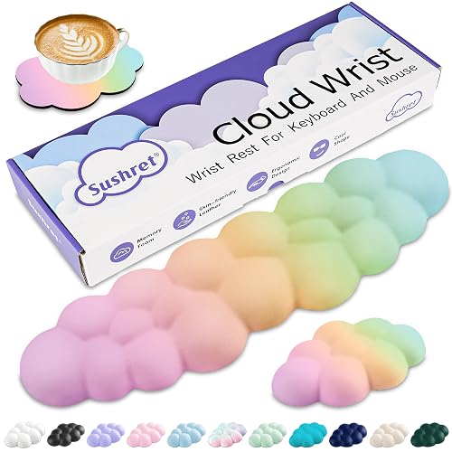 Sushret Cloud Wrist Rest Keyboard,Cloud Keyboard Wrist Pad,Rainbow Gradient | Memory Foam, PU Base, Leather, Cute Arm Rest for Palm Support, PC/Gaming Desk Accessories/Office Setup/Computer Hand Cushion
