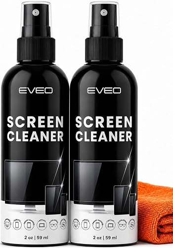 Screen Cleaner Spray - TV Screen Cleaner Spray and Microfiber Cloth kit, Computer Screen Cleaner & Car Screen Cleaner for TV, Monitor, Laptop, MacBook, iPad, iPhone and Electronic Devices - 2 Pack