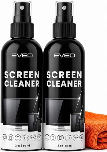 Screen Cleaner Spray - TV Screen Cleaner Spray and Microfiber Cloth kit, Computer Screen Cleaner & Car Screen Cleaner for TV, Monitor, Laptop, MacBook, iPad, iPhone and Electronic Devices - 2 Pack