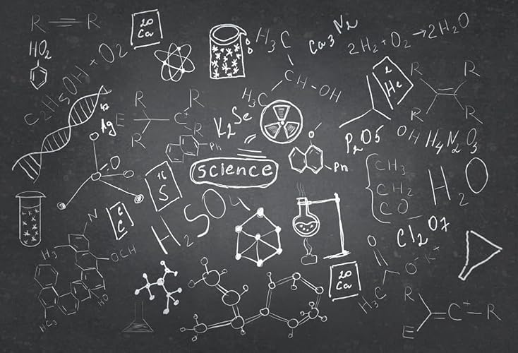 Science Chalkboard Photography Backdrop Lab Blackboard Background 8x6ft | Chemistry Scientist School Science Themed Party Decor Banner Back to School Kids Student Portrait Video Studio Props Vinyl