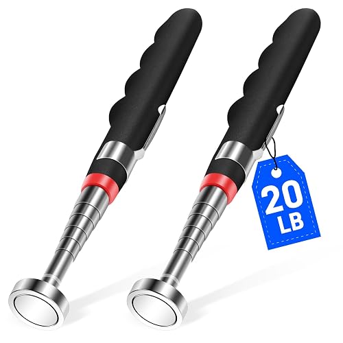 VSKIZ 2PCS Telescoping Magnetic Pickup Tool with 20lb Pull Force, 30in | Telescopic Strong Magnet Sticks, Non-Slip Long Extendable Magnet Pickup Tools, Magnetic Nail Picker Upper