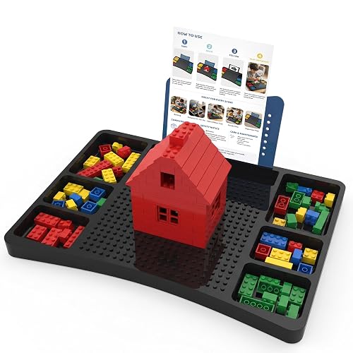 Brick Building Lap Desk with Storage, Baseplate & Instruction Slot | ABS desk with removable tubs, 32x32 baseplate groove, instruction holder, lid, and flat insert for couch or travel builds
