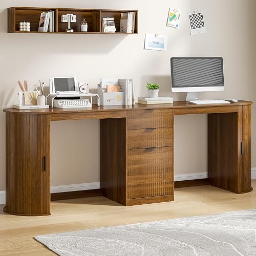 LUVIOHOME 86.6" Computer Desk 2 Person Modern with Storage Drawers | Home Office Desk, Gaming Double Desk, Long Two Person Writing Desk with Shelves