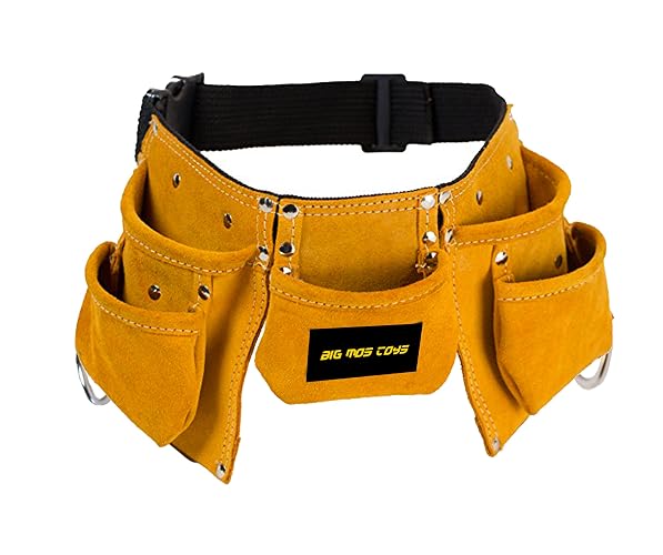 Big Mo's Toys Tool Belt - Kids Brown Faux Suede Pretend Play Belt for Tools with Adjustable Strap