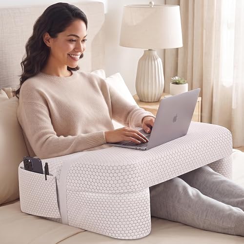 Septsun Foldable Lap Desk Pillow - Armrest, Laptop Cushion for Couch & Bed | Innovative Wide Large Soft Foam Lap Desk in Cloud for 13-17" Laptop; Adaptive Legroom, Armrest Support, Mouse Fabric, Pocket