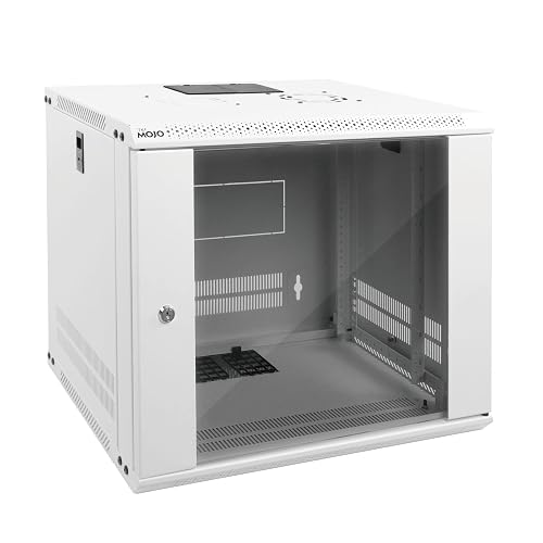 Tecmojo 9U Wall Mount Rack Network Cabinet for 19" IT Equipment,with Lockable Glass Door and Side Panels,Cooling Fan,17.7inch Depth,White,Computer/Electronics Equipment Data Rack
