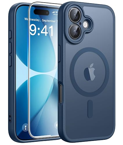 FNTCASE for iPhone 17 Case, Fit for Magsafe, Blue | Screen Protector, Translucent Matte, Military Grade Drop Proof, Shockproof Protection Bumper, Protective Magnetic Phone Cover