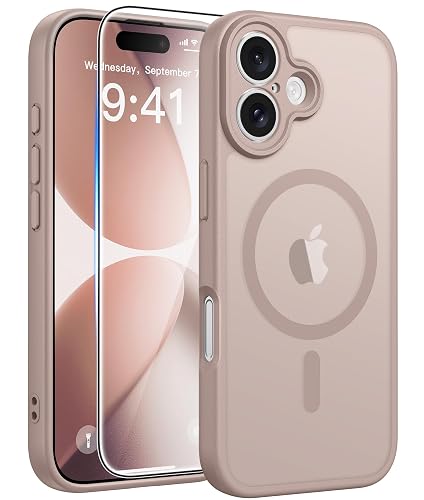 FNTCASE for iPhone 17 Case, Fit for Magsafe, Desert Gold | Screen Protector, Translucent Matte, Military Grade Drop Proof, Shockproof Protection Bumper, Protective Magnetic Phone Cover