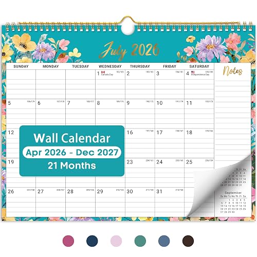 Taja Calendar 2026-2027, Apr 2026-Dec 2027, 21-Month, 14.7" x 11.5" | Monthly Wall Calendar with Spiral Binding and Hanging Design for Home & Office Planning and Organization, Floral