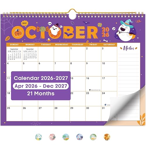 Taja Calendar 2026-2027, Apr 2026-Dec 2027, 21-Month, 14.7" x 11.5" | Monthly Wall Calendar with Spiral Binding and Hanging Design for Home & Office Planning and Organization, Festival