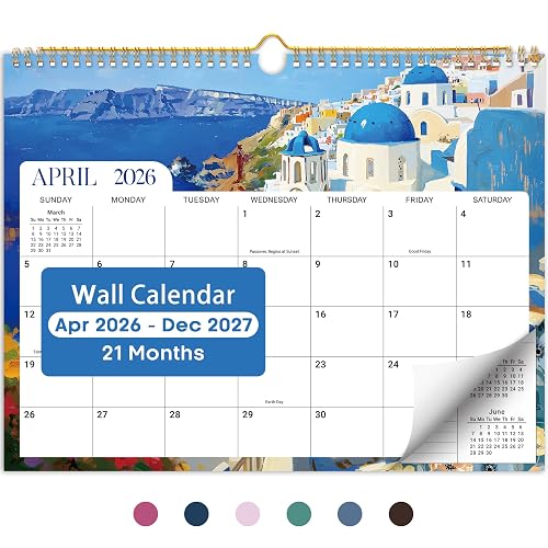Taja Calendar 2026-2027, Apr 2026-Dec 2027, 21-Month, 14.7" x 11.5" | Monthly Wall Calendar with Spiral Binding and Hanging Design for Home & Office Planning and Organization, European Landscape