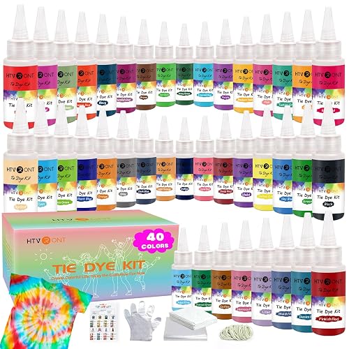 HTVRONT Tie Dye Kit for Large Groups, 40 Vibrant Colors | For Kids and Adults, Just Add Water, Pre-Filled Bottles, Permanent Colors, Party Tye Dye Kit Supplies