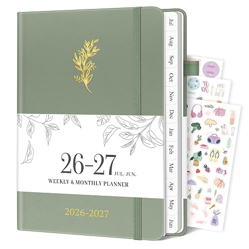 2026-2027 Planner, Weekly and Monthly Calendar with Tabs 5.8"x8.3" | Jul 2026-Jun 2027, A5 Hardcover Academic Calendar Agenda with Date for School & Office Schedule, Sage Green