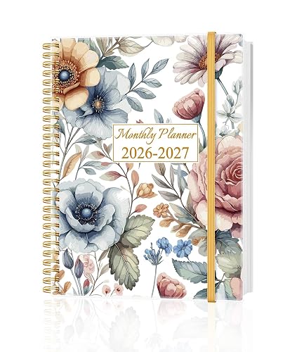 Monthly Planner 2026-2027 - Monthly Calendar from August 2026 to December 2027, 2026-2027 Planner with Inner Pocket, Elastic Band, 8.5" x 11", Color Large Flower