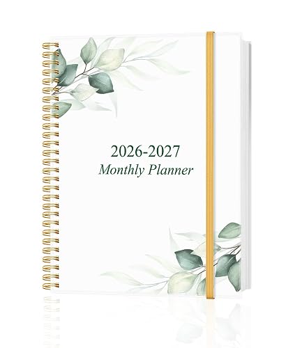 Monthly Planner 2026-2027 - Monthly Calendar from July 2026 to December 2027, 2026 Planner with Inner Pocket, Elastic Band, 8.5" x 11", Green Leaf
