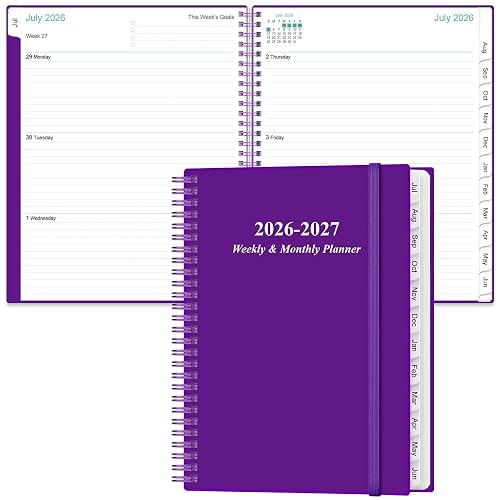 2026-2027 Planner - Planner 2026-2027 from July 2026 to June 2027 with 12 Monthly Tabs, Flexible Cover, Inner Pocket, 8.5" x 11", Purple-B