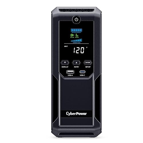 CyberPower CP1350AVRLCD3 Intelligent LCD UPS Battery Backup | 1350VA/815W, 12 Outlets, 2 USB Ports, AVR, Mini Tower, UL Certified
