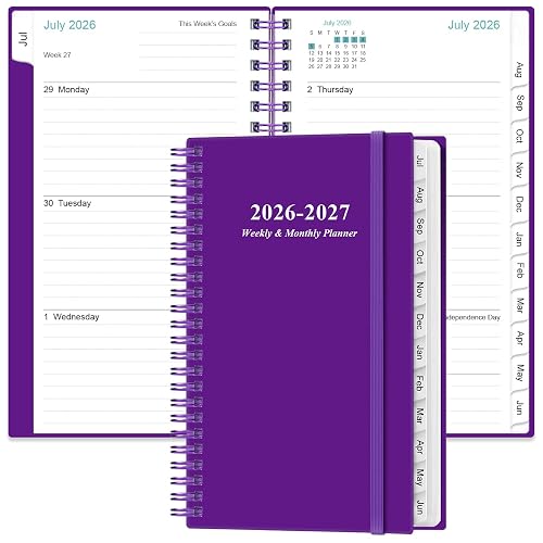 2027 Pocket Planner/Calendar - 2027 Planner from January 2027 - December 2027, Planner 27 with 12 Tabs, Twin-Wire Binding, Inner Pocket, 3.75" x 6.75, Purple