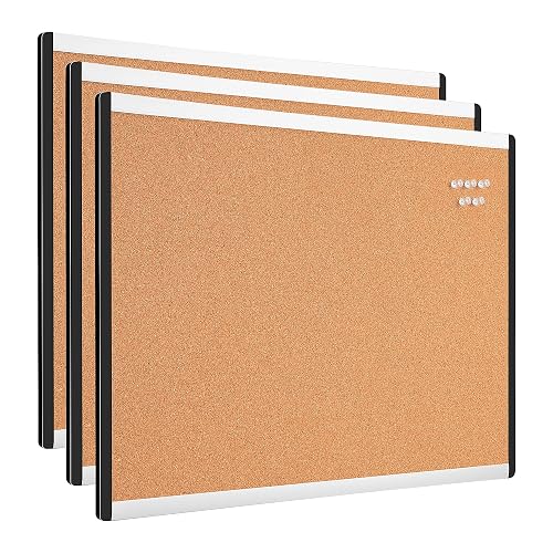 Amazon Basics Cork Bulletin Board, 17" x 23", Pin Board for Office & Home, Wall Organizer with Aluminum Frame, Lightweight, Easy to Install, 3-Pack