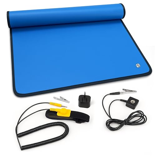 Portable Anti Static ESD Mat Kit, 24"X24", PC Building & Electronics Repair | Helps reduce static risk to valuable PC parts; includes ESD wrist strap and grounding plug. Folds for storage and travel.